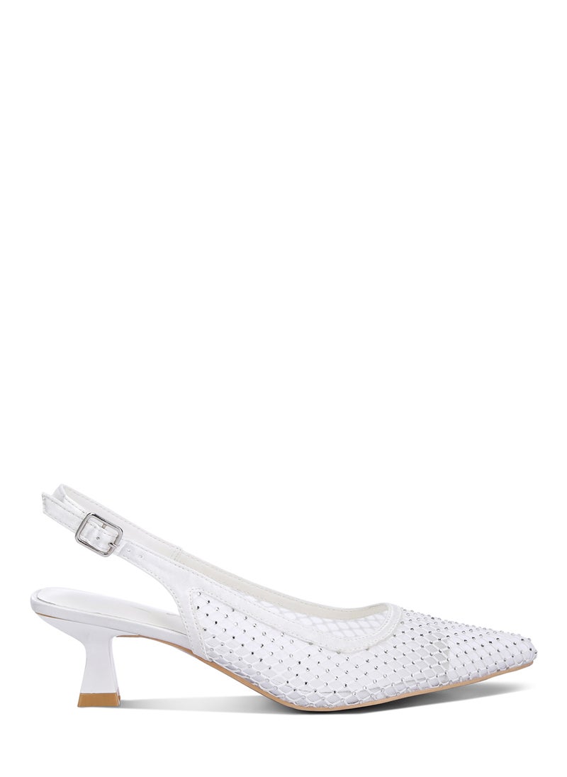 London Rag Rhinestone Embellished Slingback Mules in White  - Image 1
