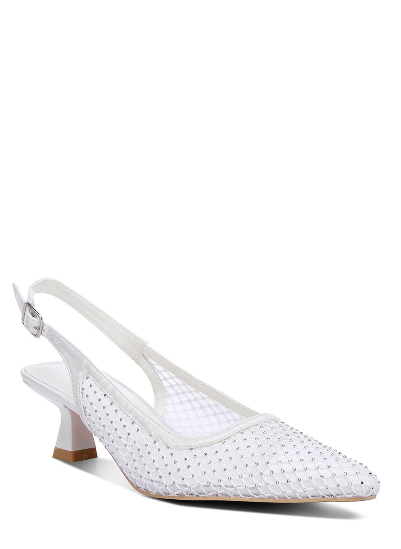 London Rag Rhinestone Embellished Slingback Mules in White  - Image 2