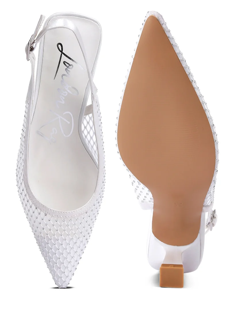 London Rag Rhinestone Embellished Slingback Mules in White