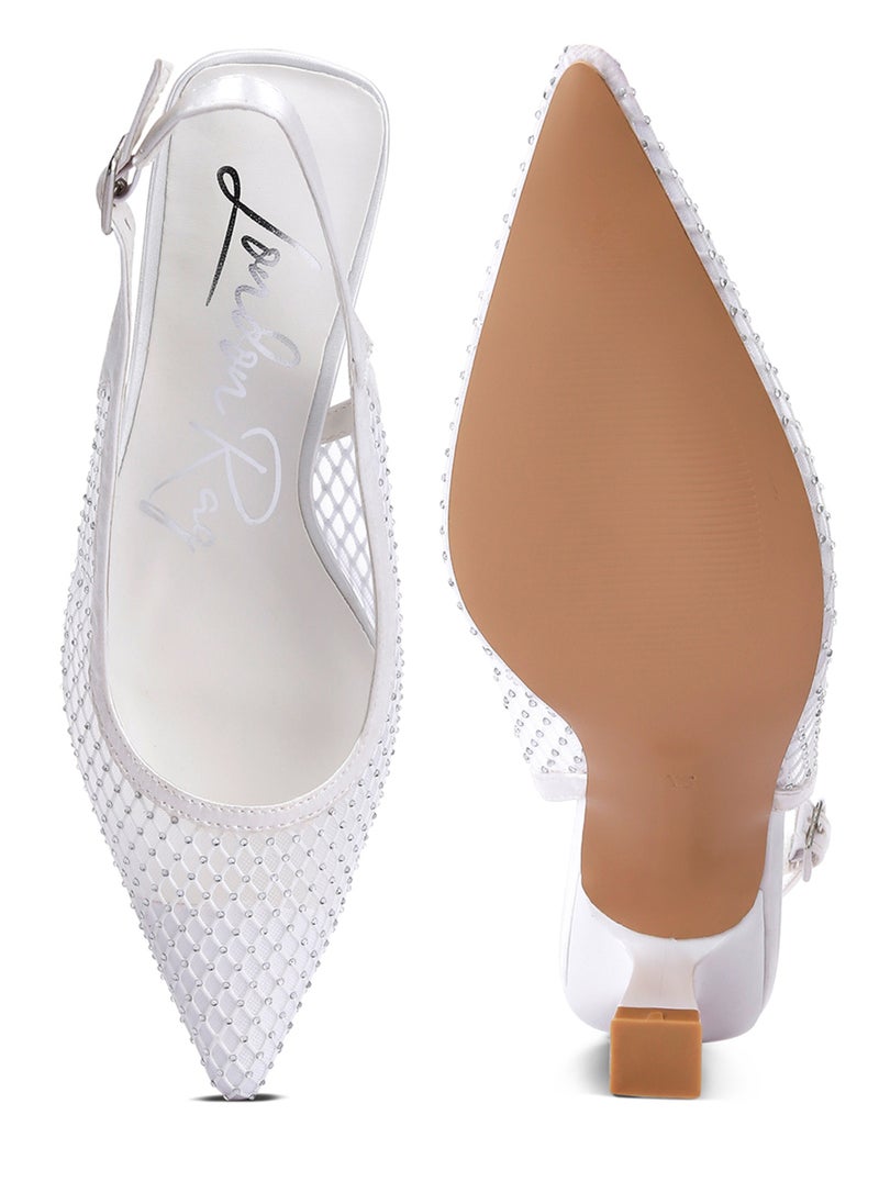 London Rag Rhinestone Embellished Slingback Mules in White  - Image 4