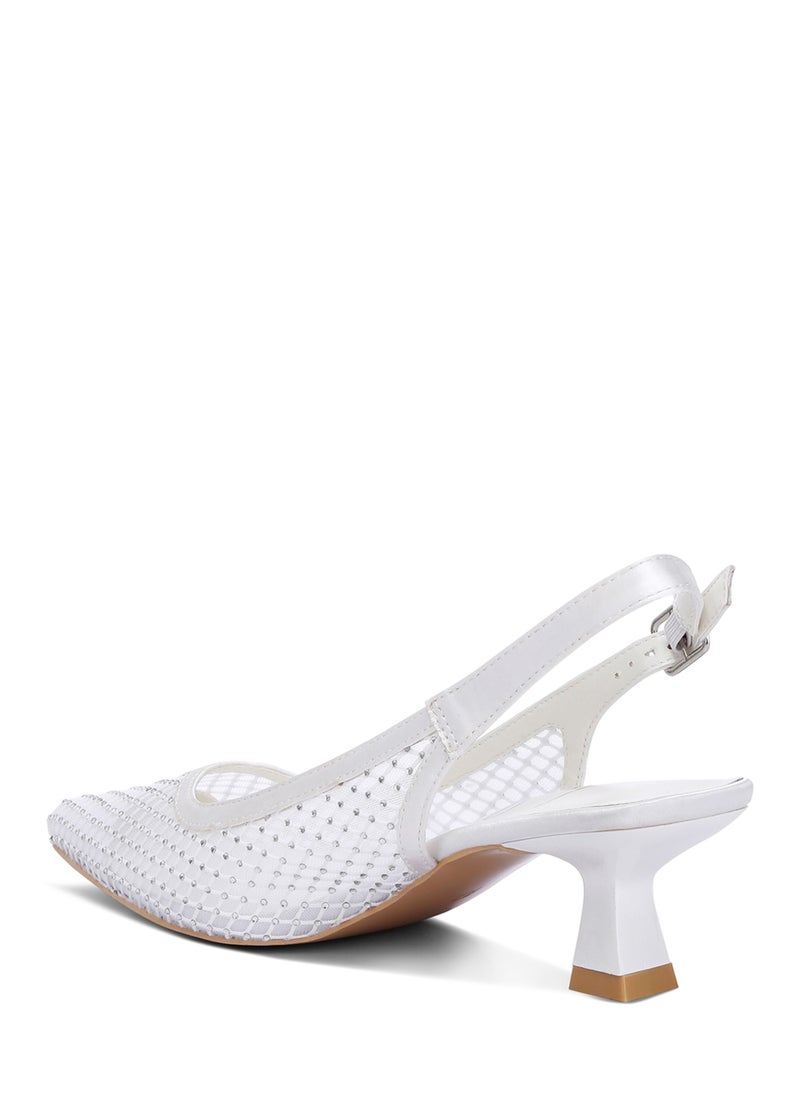 London Rag Rhinestone Embellished Slingback Mules in White  - Image 3
