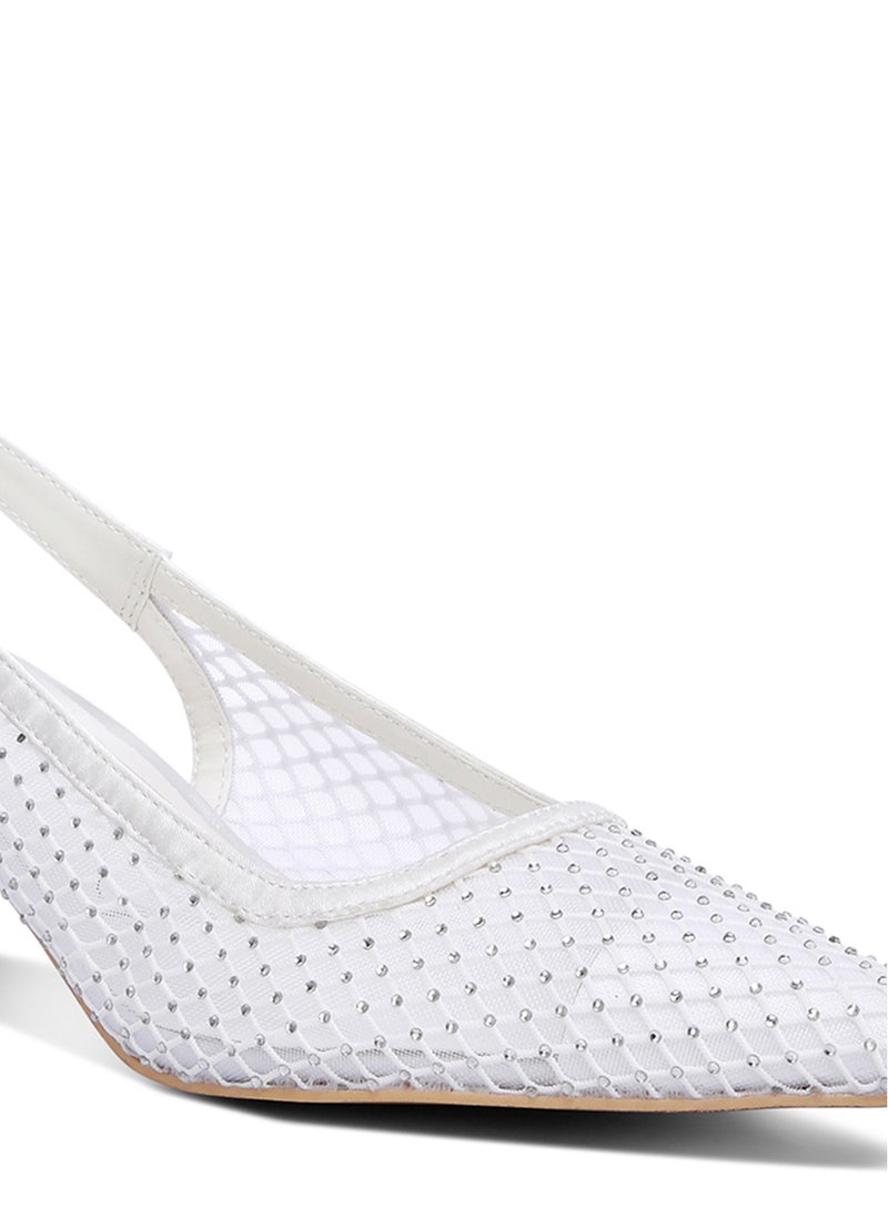 London Rag Rhinestone Embellished Slingback Mules in White  - Image 5
