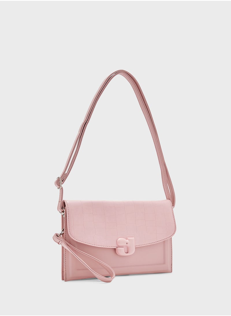 Ginger - Croc Panel Clutch Bag - Image 1