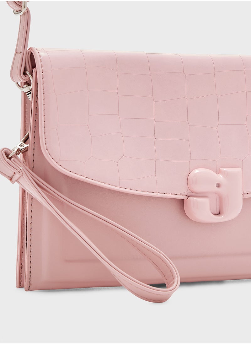 Ginger - Croc Panel Clutch Bag - Image 1
