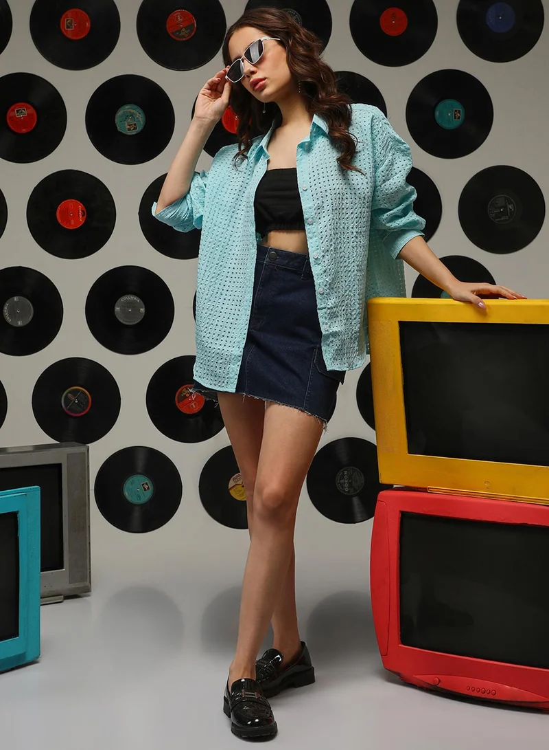Pinacolada  Women's Sky Blue See-Through Square Oversized Shirt for Women | Best Price UAE