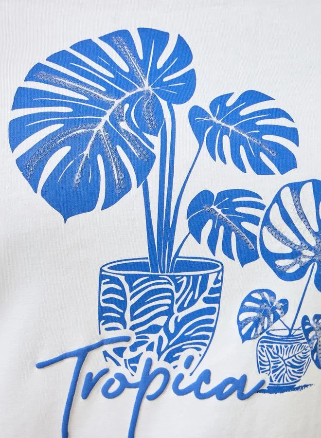 Ulla Popken Ulla Popken Relaxed Fit Cotton T-shirt with Planter Print