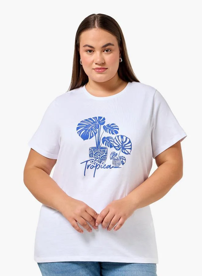 Ulla Popken Ulla Popken Relaxed Fit Cotton T-shirt with Planter Print