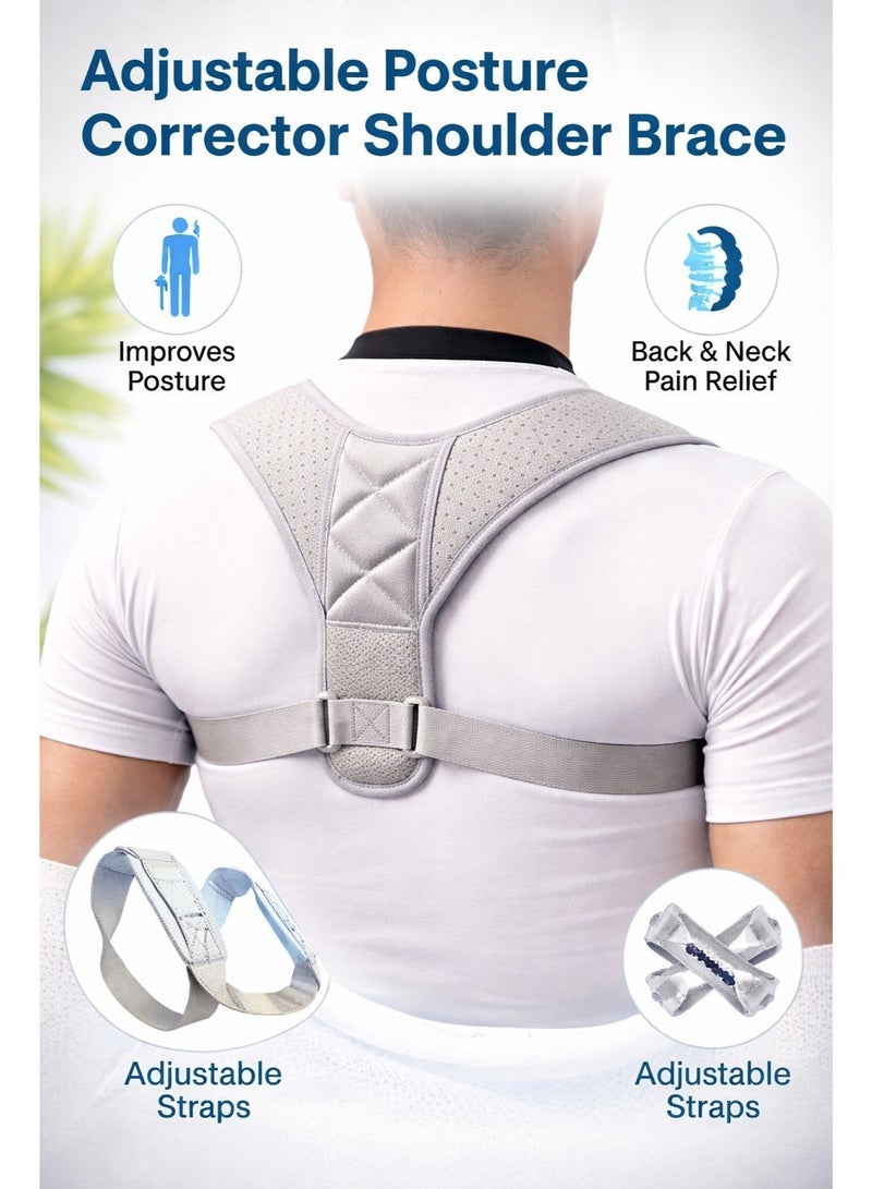 دعامة ومشد تصحيح وضعية الظهر والكتفين لتعديل استقامة العمود الفقري وتحسين القوام وتخفيف آلام الظهر والرقبة مع تصميم مريح وقابل للتعديل يناسب الجلوس الطويل والعمل - Image 1