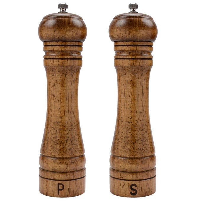 SALT AND PEPPER MILL SET WOODEN SALT AND PEPPER GRINDERS SHAKERS WITH CERAMIC CORE 8 INCHES PACK OF 2