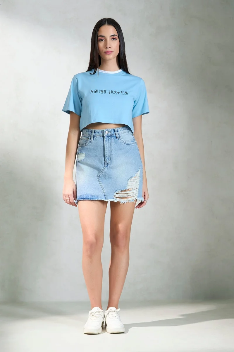 Virgio VIRGIO 100% Cotton Contrast Neck Crop Graphic Tee