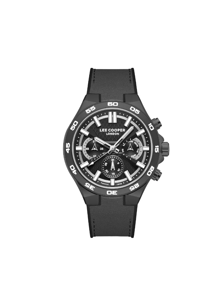 لي كوبر Men's Multi Function Display Watch With Grey Leather Strap - LC08066.066