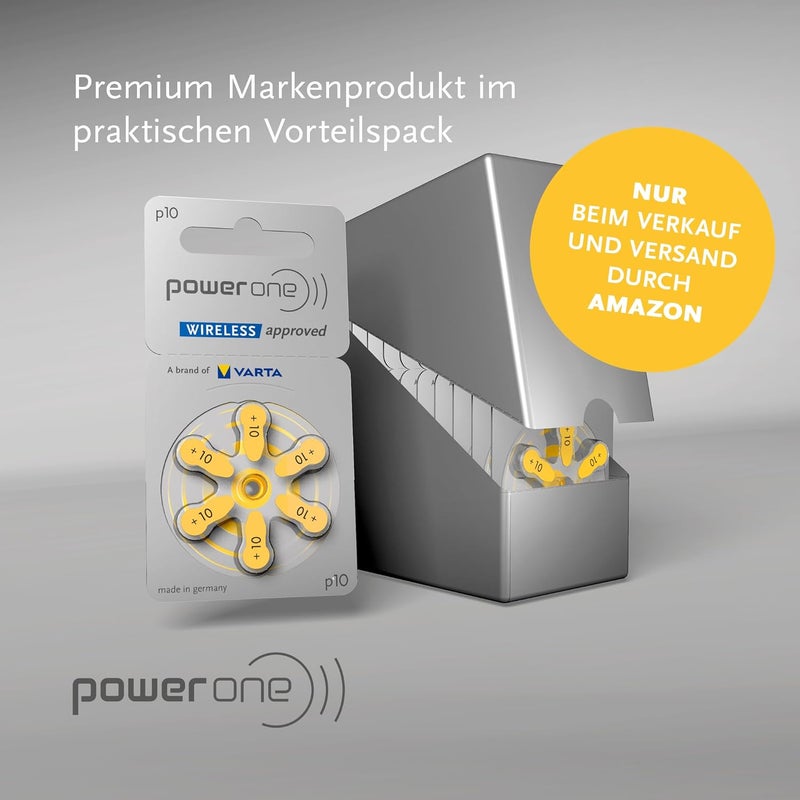 فارتا بطارية PowerOne 10 (60 قطعة لكل عبوة) p10 بطاريات الزنك الهوائية للمساعدات السمعية (صفراء) مقاس 10 عبوة من 60 قطعة - Image 2