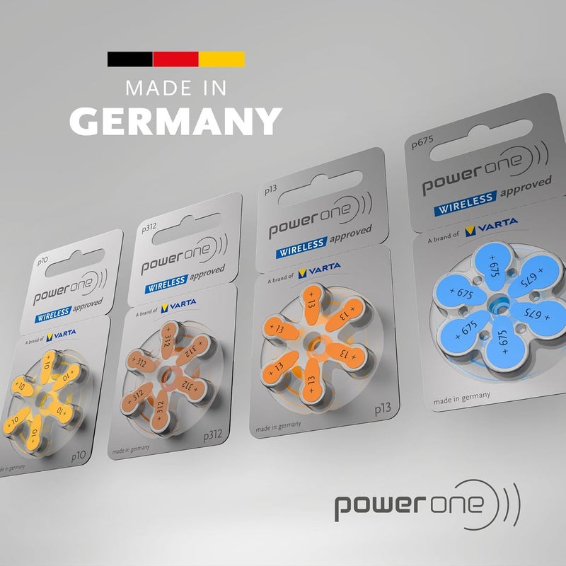 فارتا بطارية PowerOne 10 (60 قطعة لكل عبوة) p10 بطاريات الزنك الهوائية للمساعدات السمعية (صفراء) مقاس 10 عبوة من 60 قطعة - Image 4