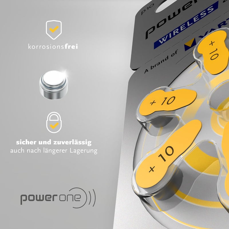فارتا بطارية PowerOne 10 (60 قطعة لكل عبوة) p10 بطاريات الزنك الهوائية للمساعدات السمعية (صفراء) مقاس 10 عبوة من 60 قطعة - Image 3