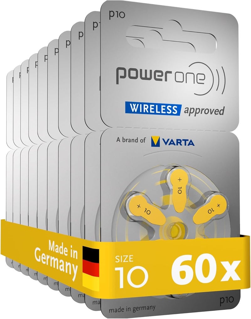 فارتا بطارية PowerOne 10 (60 قطعة لكل عبوة) p10 بطاريات الزنك الهوائية للمساعدات السمعية (صفراء) مقاس 10 عبوة من 60 قطعة - Image 1