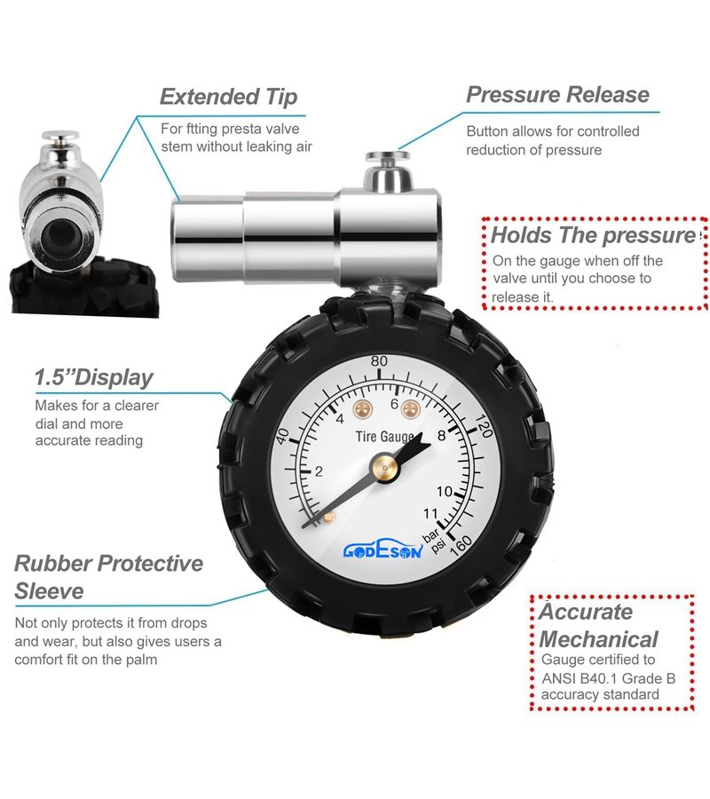 Bicycle Tire Pressure Gauge 160psi Scale With Deflation Switch Suitable For Mountain Road Bike Inflation - Image 4