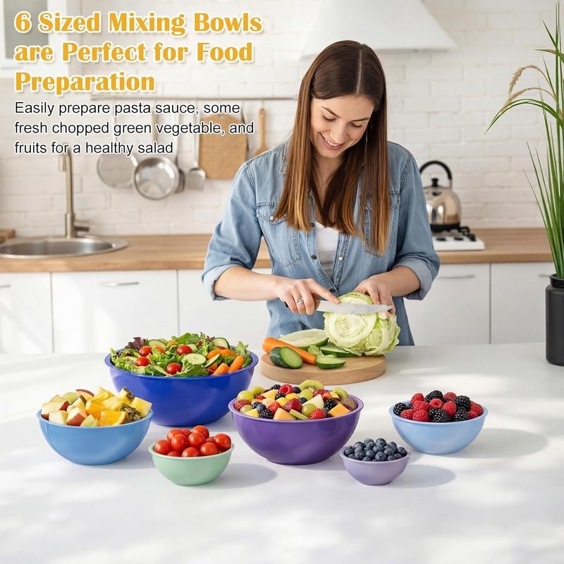 LemonRoad 6 Pcs Plastic Mixing Bowl Set with Lids Colorful Serving Bowl Nesting Storage Bowls for Kitchen, Baking, Prepping, Cooking and Serving Food, Dishwasher & Microwave Safe (Dark Blue) - Image 5