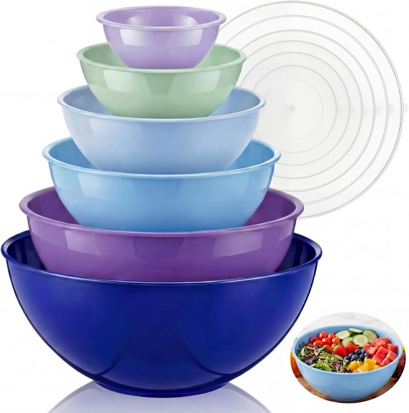 LemonRoad 6 Pcs Plastic Mixing Bowl Set with Lids Colorful Serving Bowl Nesting Storage Bowls for Kitchen, Baking, Prepping, Cooking and Serving Food, Dishwasher & Microwave Safe (Dark Blue) - Image 1