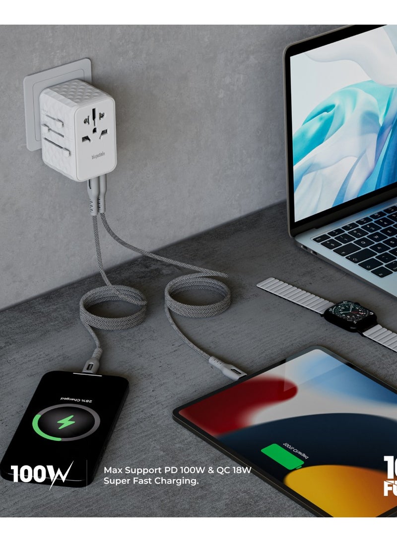 blupebble Passport 4 World Travel Adapter With GaN III Tech 100W Fast Charging, 3 USB-C, 2 USB-A Worldwide Wall Charger for iPhone, Tablets, Laptop, Plug Adapter USA, UK, EU, AU - Image 5