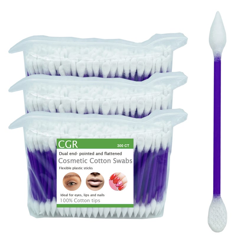 CGR 900pcs CGR Precision Cotton Swabs with Pointed and Flattened Tip Cosmetic Makeup Applicator(3x300pcs in bags) - Image 1