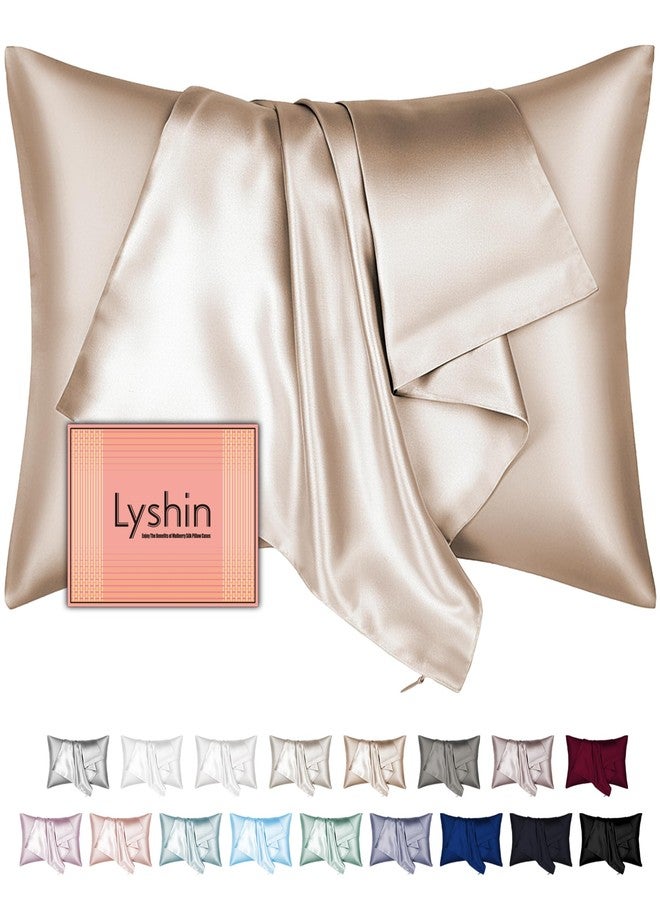LYSHIN Mulberry Silk Pillow Cases King Size with Hidden Zipper, Ultra Smooth and Soft Breathable Cooling Silk Satin Pillowcase for Hair and Skin, Gifts for Women Men (Champagne, 20x36 Inches, 1 Pack) - Image 1