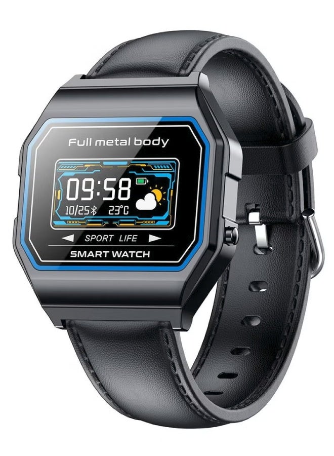 AROAQ KW18 Men Smart Watch with Leather Strap – IP67 Waterproof, BP Operator, SpO2, Heart Rate, GPS, Multi-Sports, Bluetooth 5.0 for Android & iOS - Black - Image 1