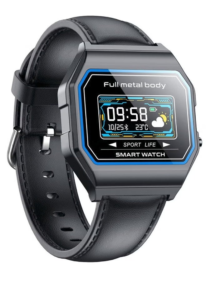 AROAQ KW18 Men Smart Watch with Leather Strap – IP67 Waterproof, BP Operator, SpO2, Heart Rate, GPS, Multi-Sports, Bluetooth 5.0 for Android & iOS - Black - Image 2