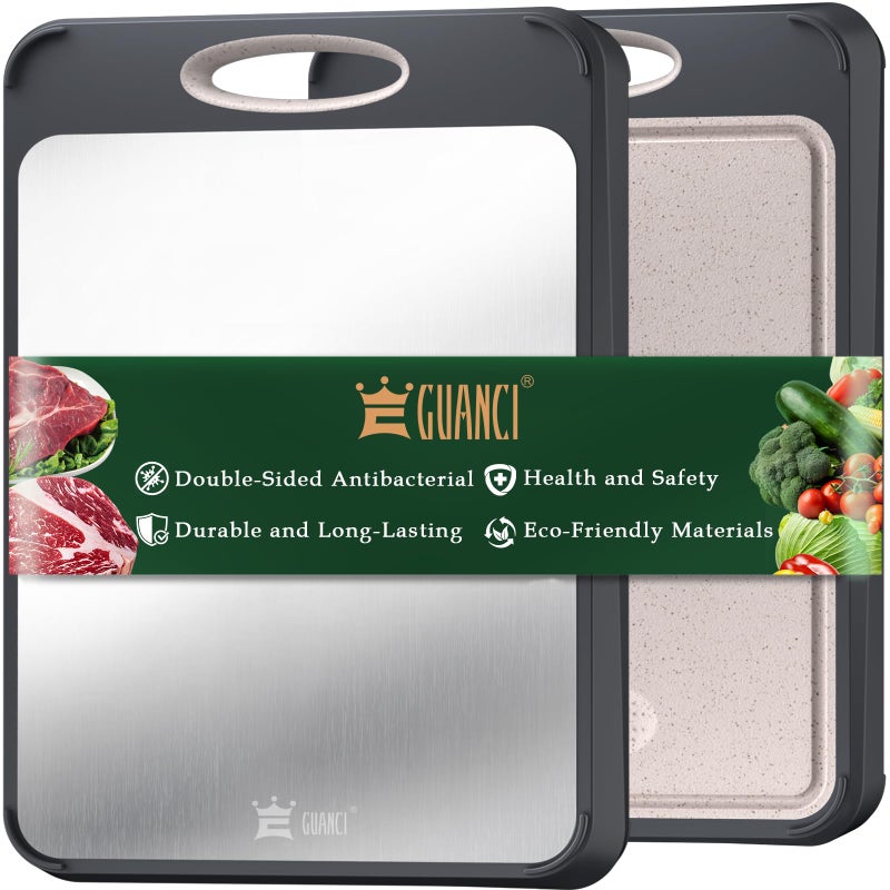 GUANCI Cutting Board for Kitchen, Stainless Steel Cutting Board Double Sided for Chopping Meat/Vegetables, Stainless Steel/Wheat Straw PP, Kitchen Gifts Easy to Clean Large 16â€Ã—11â€ - Image 1