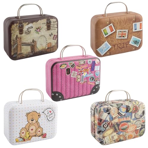 Framendino, 5 Pack Mini Suitcase Boxes Small Cartoon Tin Rectangular Handbag Jewelry Coin Container for Party Wedding Decorations - Image 1