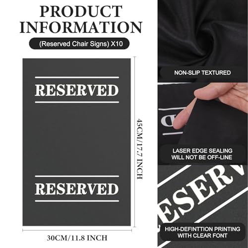 XIISVINT 10 Pcs Reserved Chair Signs Cloth Church Placeholder Reserved Pew Signs Chair Reserved Seat Coverswith Printed Words For Weddings, Churches, Eceptions, Cinema,Celebrations, Parties and Events(Black) - Image 2