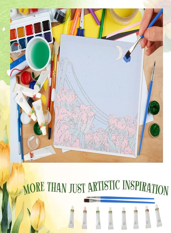 Nezyo 12 Sets Paint by Numbers Kit with Frame for Adult Beginners, DIY Acrylic Paint by Number Canvas for Painting Party, Classroom Activity Birthday Gift, 8 x 8 Inch - Image 3
