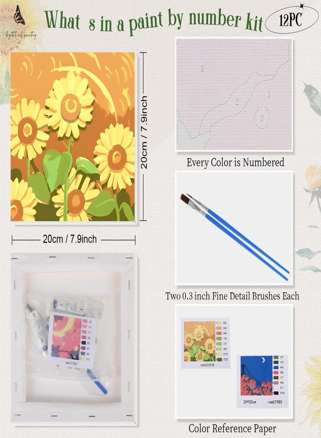 Nezyo 12 Sets Paint by Numbers Kit with Frame for Adult Beginners, DIY Acrylic Paint by Number Canvas for Painting Party, Classroom Activity Birthday Gift, 8 x 8 Inch - Image 2