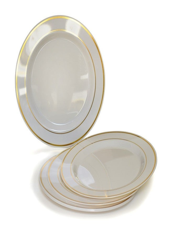 Amscan White Premium Plastic Round Plates With Gold Trim - 6.25" (Pack Of 20) - Elegant Disposable Dinnerware For Weddings, Parties & Events - Image 2