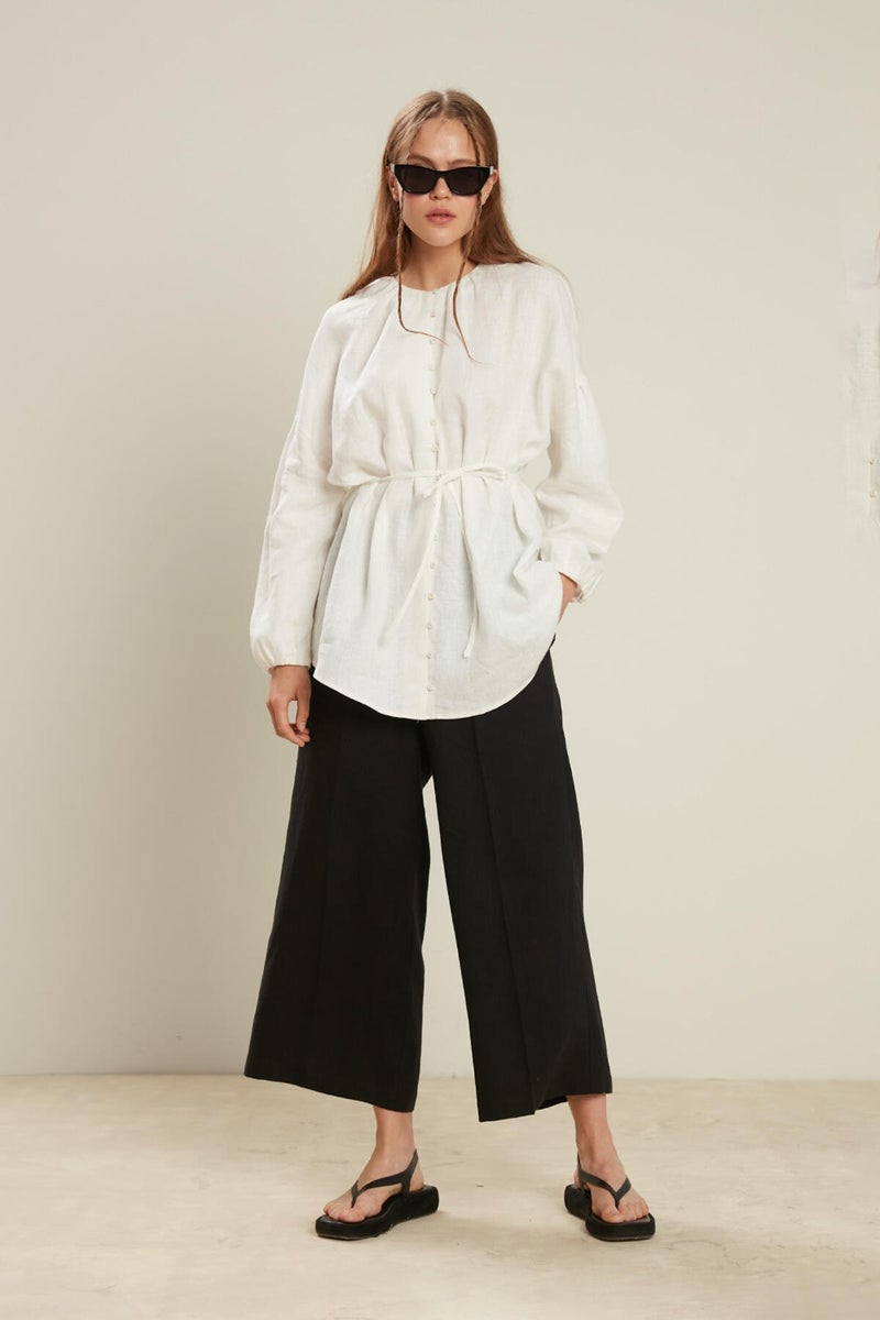 Manuka Linen Balloon Sleeve Shirt Ecru  - Image 4