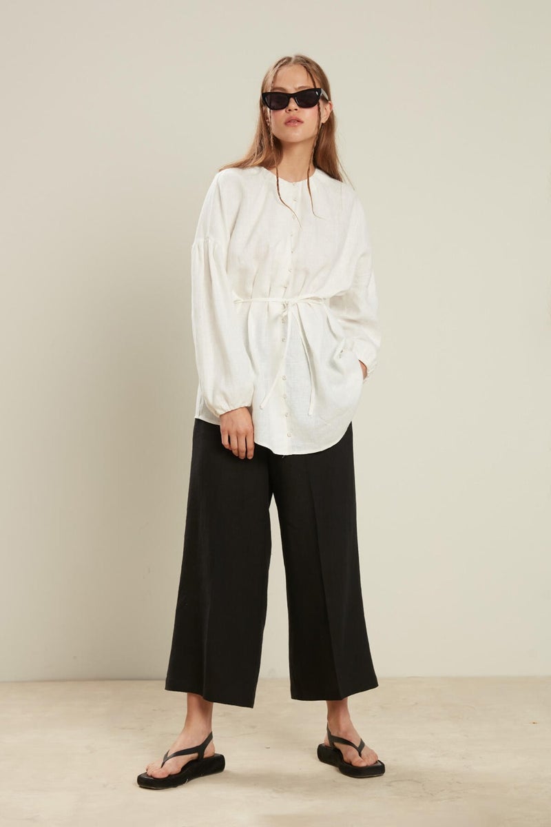 Manuka Linen Balloon Sleeve Shirt Ecru  - Image 5