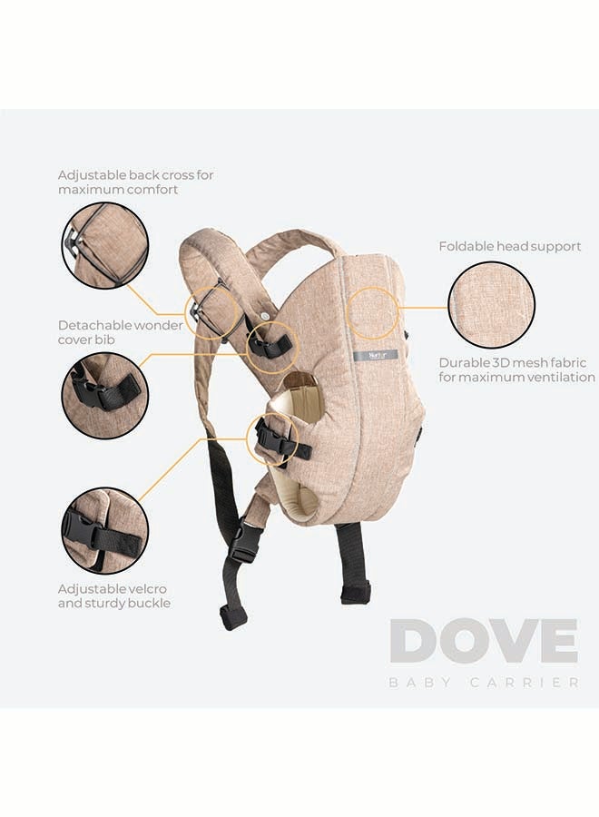 Nurtur Nurtur Dove Deluxe Infant Baby Carrier – Premium Fabric, Dual-Facing Comfort, Adjustable Cushioned Straps, & Built-In Baby Bib - Sand  - Image 2