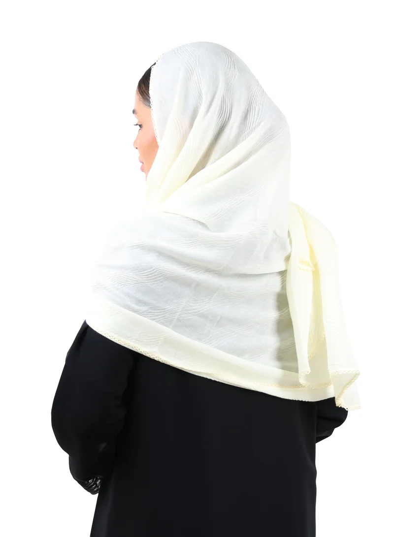 Jameela  Wave Pattern Cotton Crush Scarf with Lace Trim (Ivory) for Women | Best Price UAE