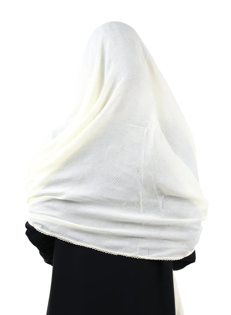 Jameela  Wave Pattern Cotton Crush Scarf with Lace Trim (Ivory) for Women | Best Price UAE