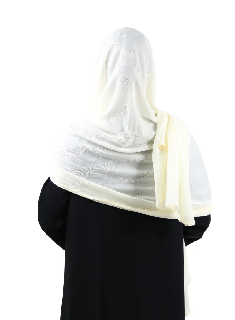 Jameela  Wave Pattern Cotton Crush Scarf with Lace Trim (Ivory) for Women | Best Price UAE
