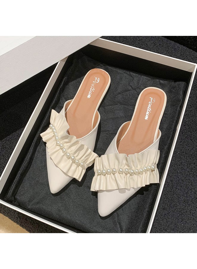 FLAT Fairy Style Toe Cap Half Slipper Women's Shoes For Outerwear, New Niche Half Top Single Shoe - Image 1