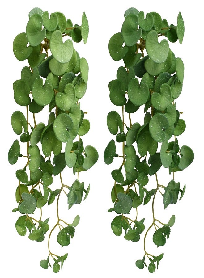 VIOCIWUO Fake Hanging Plants 2PCS, Artificial Copper Coin Grass Plants Artificial Succulents Plants Faux Greenery Wall Hanging for Shelf Home Office Indoor Outdoor Garden Decor - Image 1