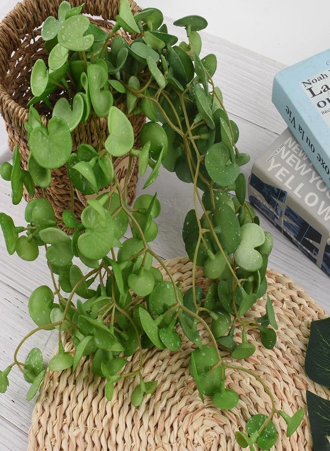VIOCIWUO Fake Hanging Plants 2PCS, Artificial Copper Coin Grass Plants Artificial Succulents Plants Faux Greenery Wall Hanging for Shelf Home Office Indoor Outdoor Garden Decor - Image 5