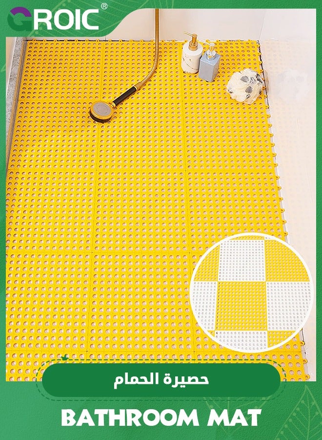 GROIC 10 PCS Bathroom Non-Slip Floor Mat Cuttable Shower Toilet Interlocking Rubber Floor Tiles with Drain Holes Reversible Plastic Rug 30 * 30CM,Non Slip Bathtub-Mat(Yellow) - Image 1