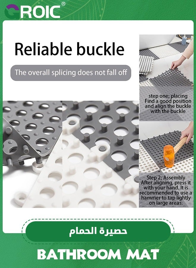 GROIC 10 PCS Bathroom Non-Slip Floor Mat Cuttable Shower Toilet Interlocking Rubber Floor Tiles with Drain Holes Reversible Plastic Rug 30 * 30CM,Non Slip Bathtub-Mat(Yellow) - Image 2