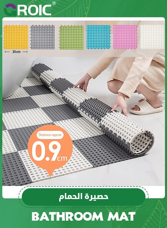 GROIC 10 PCS Bathroom Non-Slip Floor Mat Cuttable Shower Toilet Interlocking Rubber Floor Tiles with Drain Holes Reversible Plastic Rug 30 * 30CM,Non Slip Bathtub-Mat(Yellow) - Image 3