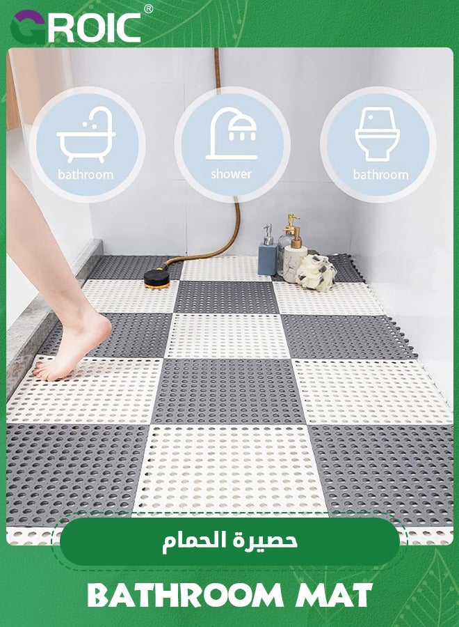 GROIC 10 PCS Bathroom Non-Slip Floor Mat Cuttable Shower Toilet Interlocking Rubber Floor Tiles with Drain Holes Reversible Plastic Rug 30 * 30CM,Non Slip Bathtub-Mat(Yellow) - Image 4
