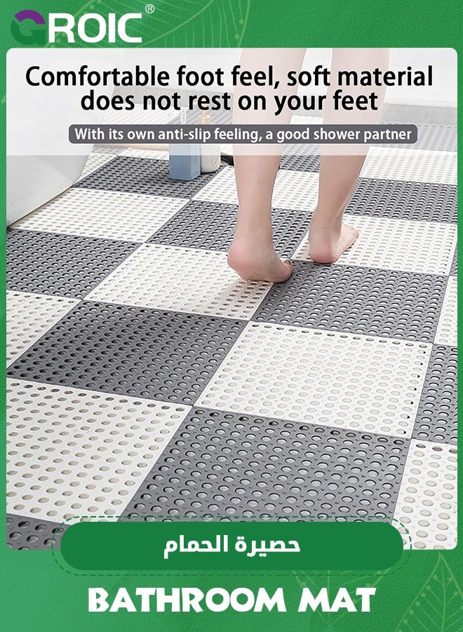 GROIC 10 PCS Bathroom Non-Slip Floor Mat Cuttable Shower Toilet Interlocking Rubber Floor Tiles with Drain Holes Reversible Plastic Rug 30 * 30CM,Non Slip Bathtub-Mat(Yellow) - Image 5