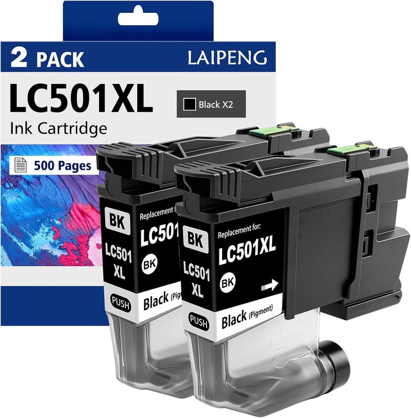 LAIPENG LC501XL Black Ink Cartridges 2-Black Compatible with Brother LC501 LC501XL for MFC-J1260DW MFC-J1360DW MFC-J1410DW Printers (Black*2) - Image 1