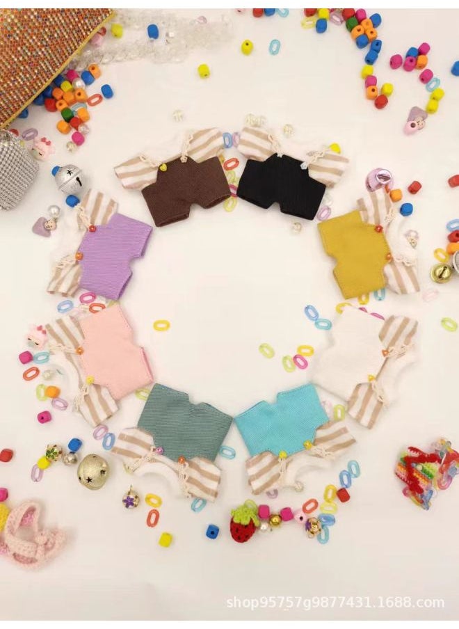 Labubu Vinyl Blind Box Clothes 8cm10cm12cm15cm20cm Cotton Doll Undecided Official Doll Clothes-color:Pink Suspender Jeans + Striped Top-height:12cm Fat Body  - Image 1