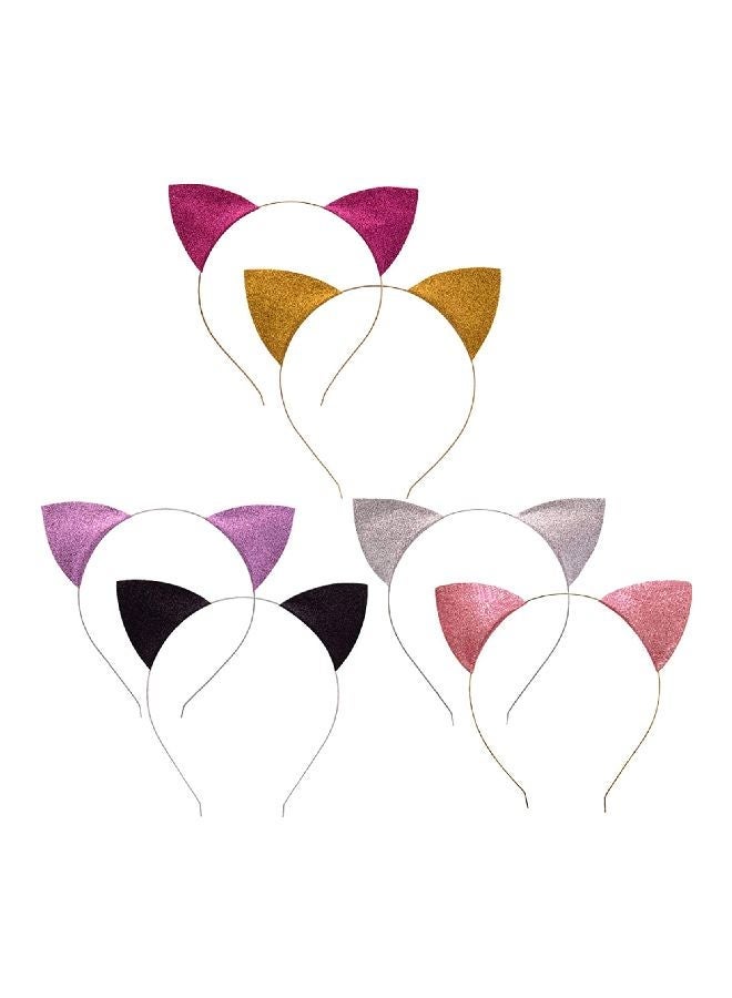 NIBEMINENT 6-Piece Cat Ear Headband Set Pink/Purple/Gold 12cm